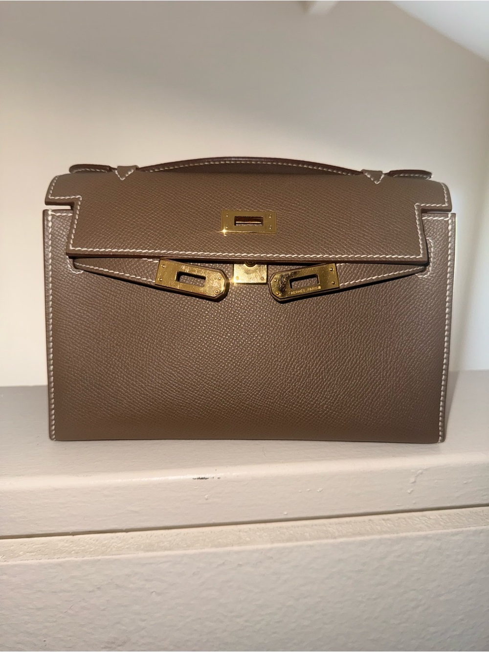 Hermes Mini Kelly in Taupe with Gold Hardware
